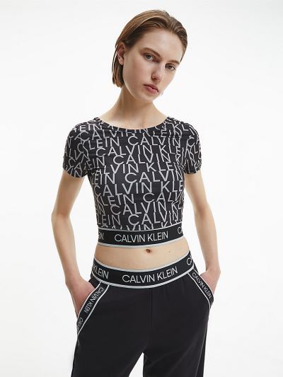 Calvin Klein Ruhák HU192060 | Calvin Klein Logo Cropped Gym Női Póló Fekete